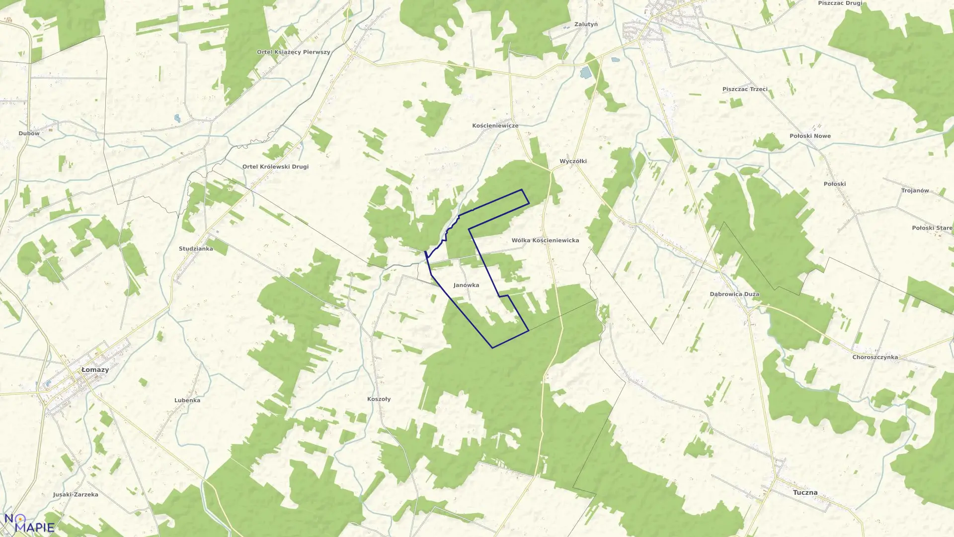 Mapa obrębu JANÓWKA gmina Piszczac