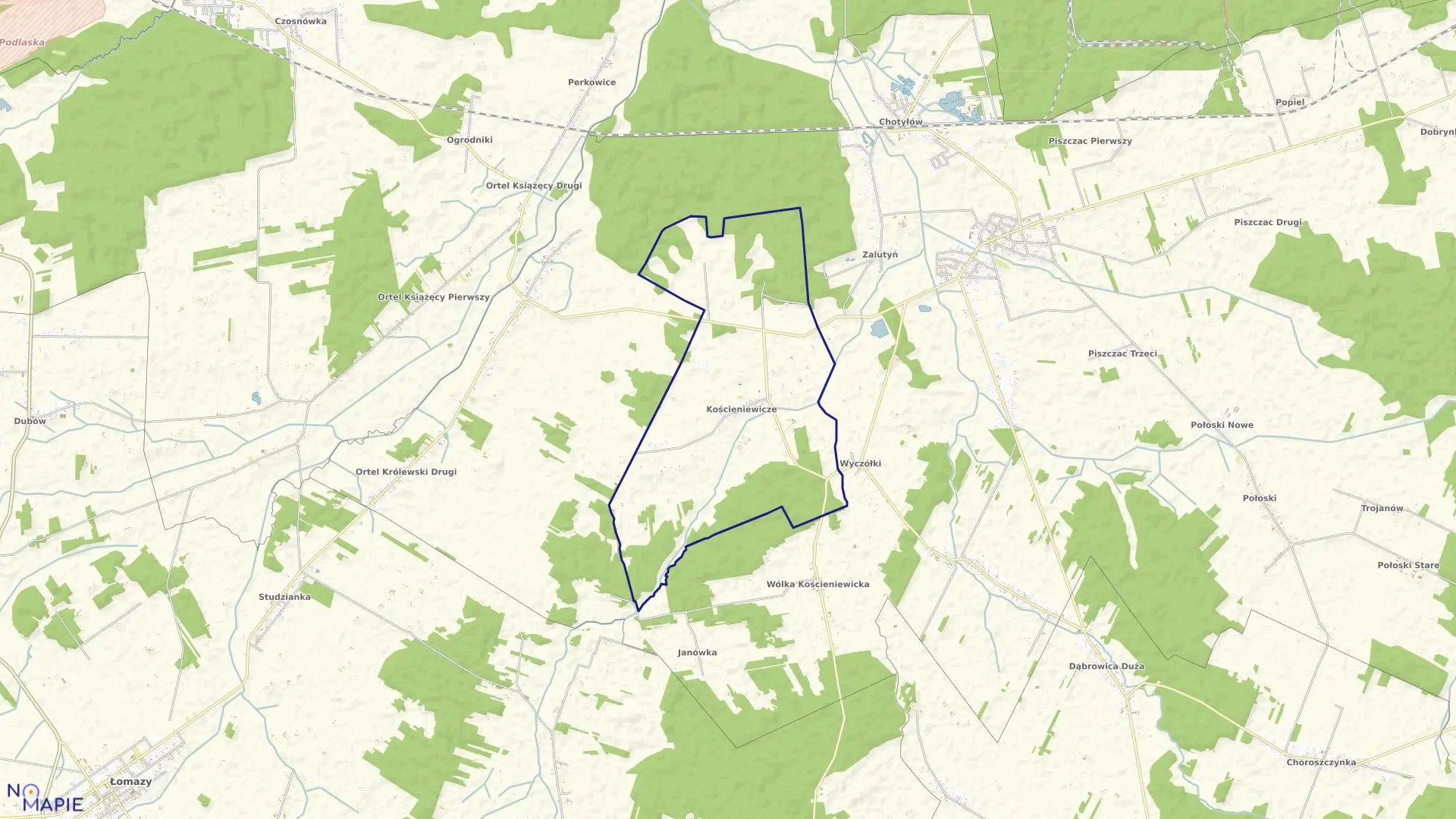 Mapa obrębu KOŚCIENIEWICZE gmina Piszczac