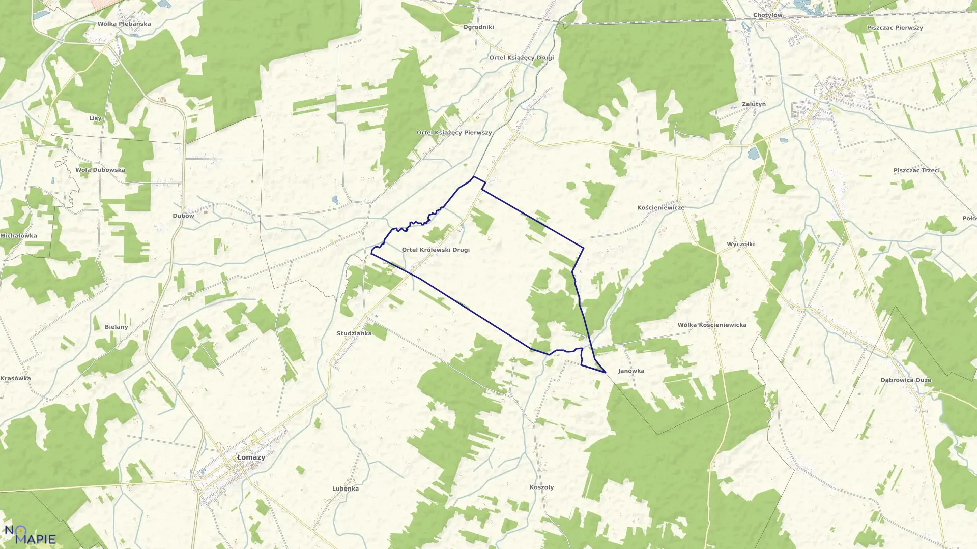 Mapa obrębu ORTEL KRÓLEWSKI II gmina Piszczac