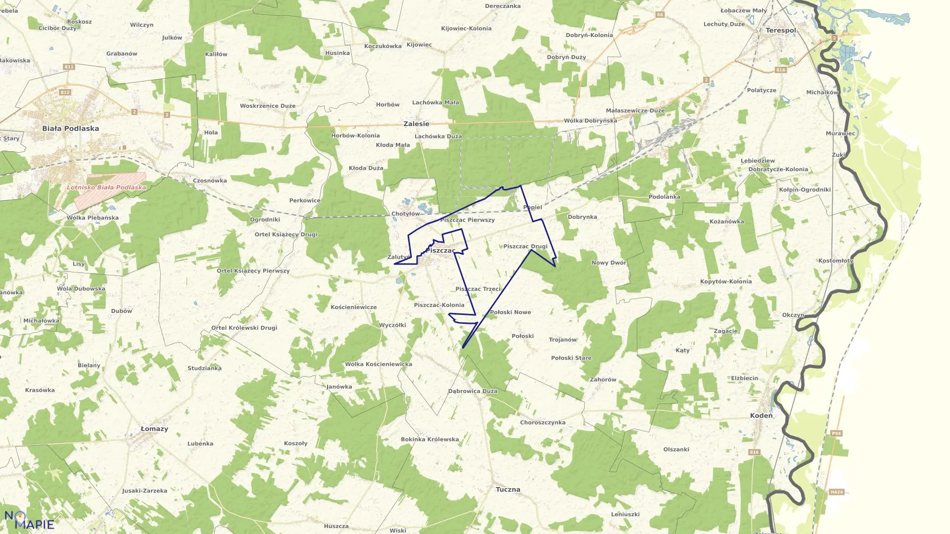 Mapa obrębu PISZCZAC gmina Piszczac