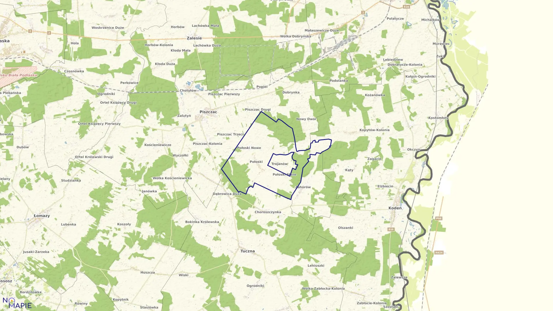 Mapa obrębu POŁOSKI gmina Piszczac